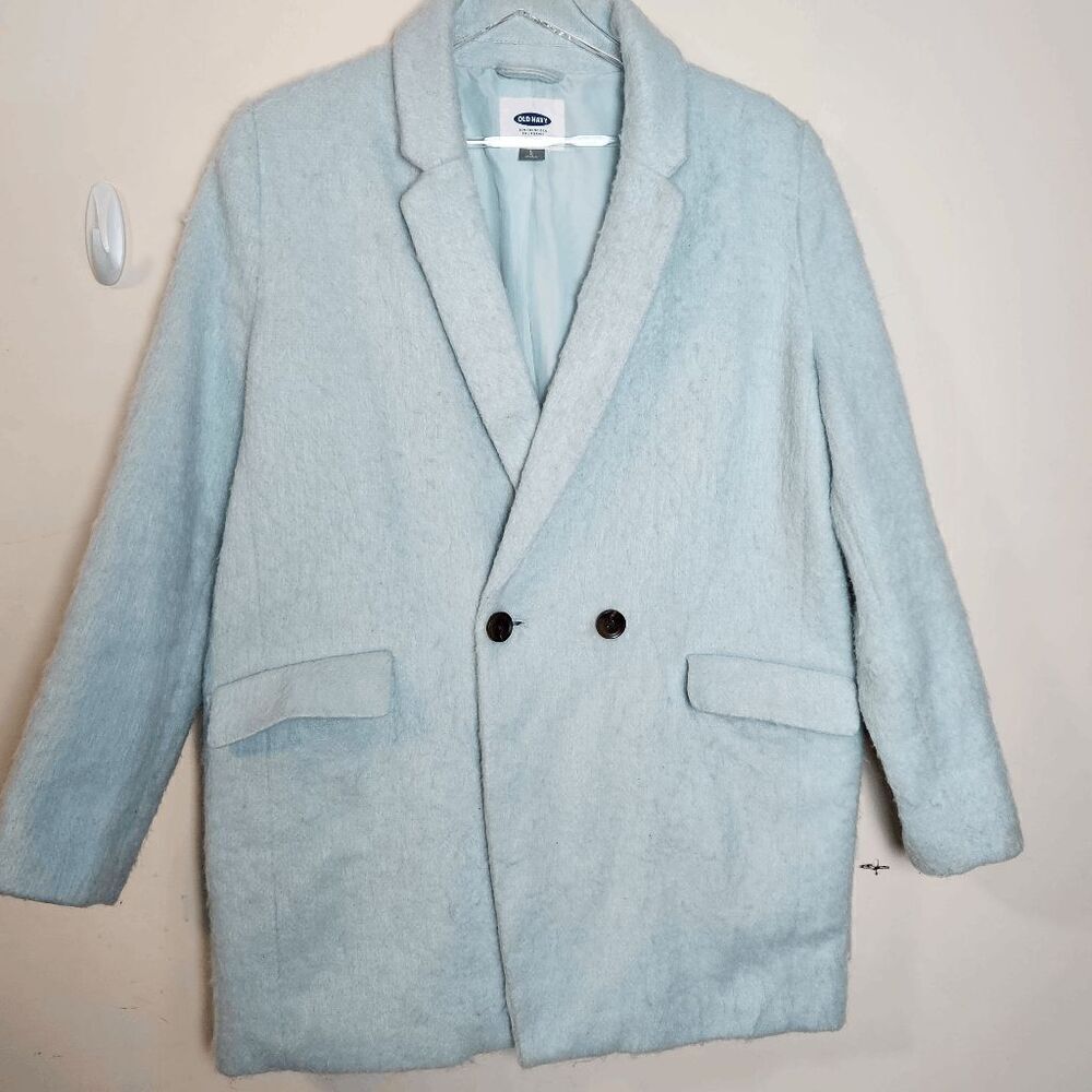 Old Navy Long Sleeve Fuzzy Classic Comfort Pea Coat Jacket Women's Blue Size Lar